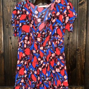 Karlie Red and Blue Floral V-Neck Dress
